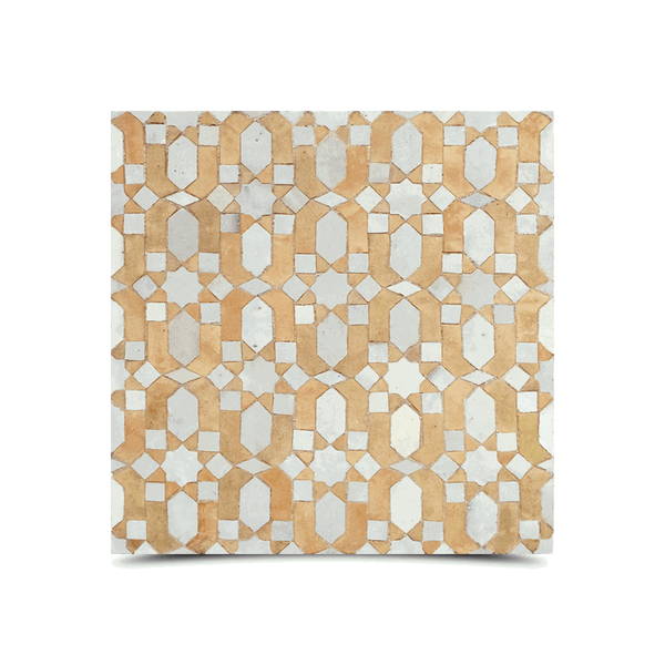 Moroccan Mosaic Tile Orange Color - Earthy Beige Stars & Parchment White Arches