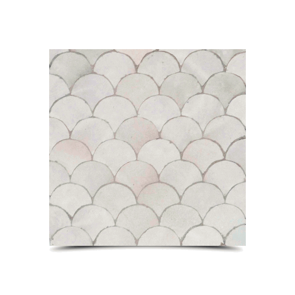 Handmade Moroccan Mosaic Tile - Light White Scallop Pattern