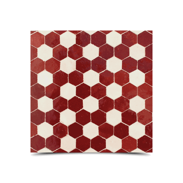 Moroccan Red & White Handcrafted Mosaic Tiles - Fez Zellige Collection