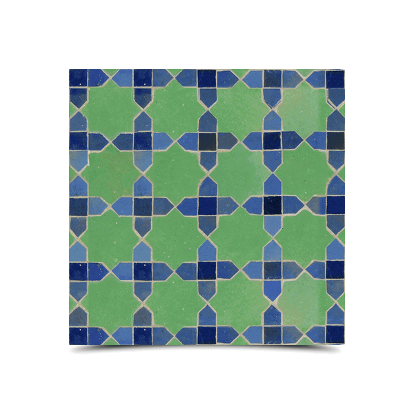 Moroccan Green & Blue Mosaic Tile | Star Pattern - Enjoy the allure of Moroccan aesthetics with this vibrant handcrafted tile. Ideal for floors, walls, kitchens, and bathrooms.