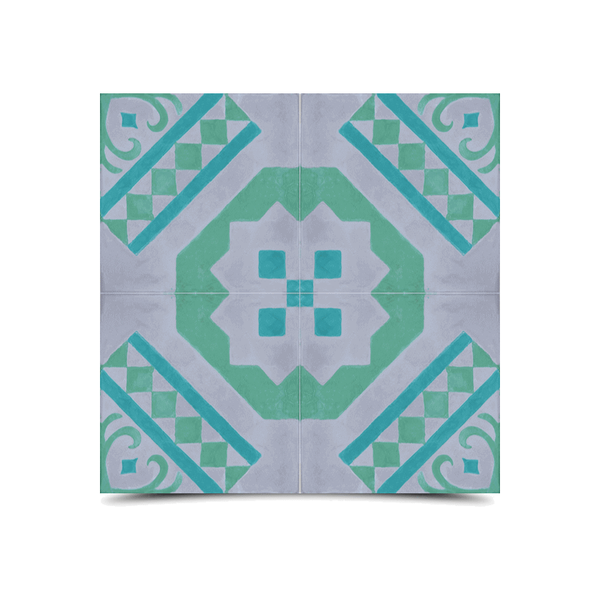 Moroccan Geometric Cement Tiles in Turquoise & Gray - 83