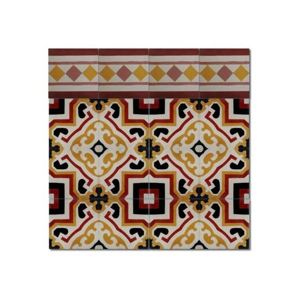 Moroccan Red & Yellow Floral Cement Border Tile - 60