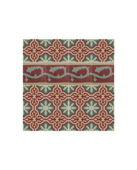 Moroccan Red & Gray Floral Cement Tile Border - Handmade Durable Finish