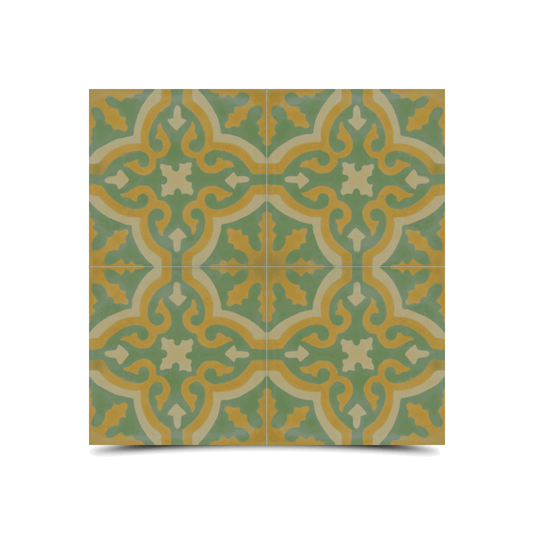 Moroccan Green Yellow Cement Pattern Tile - Handmade, Water-Resistant
