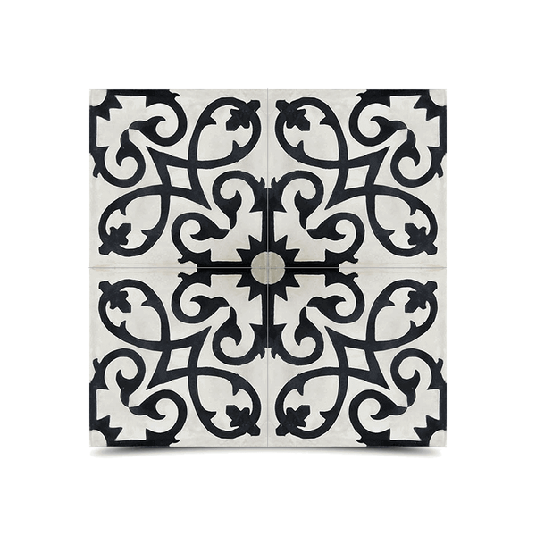 Moroccan Cement Floral Pattern Tile - Timeless Gray & Black