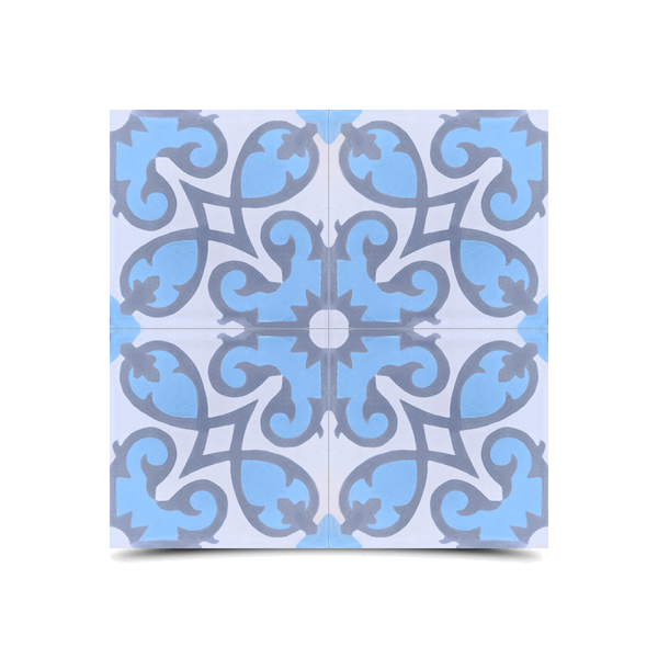 Blue & Gray Moroccan Cement Tile - Handmade in Fez
