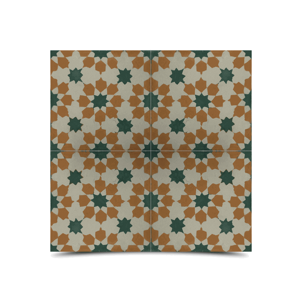Moroccan Cement Pattern Tiles - Green/White/Orange