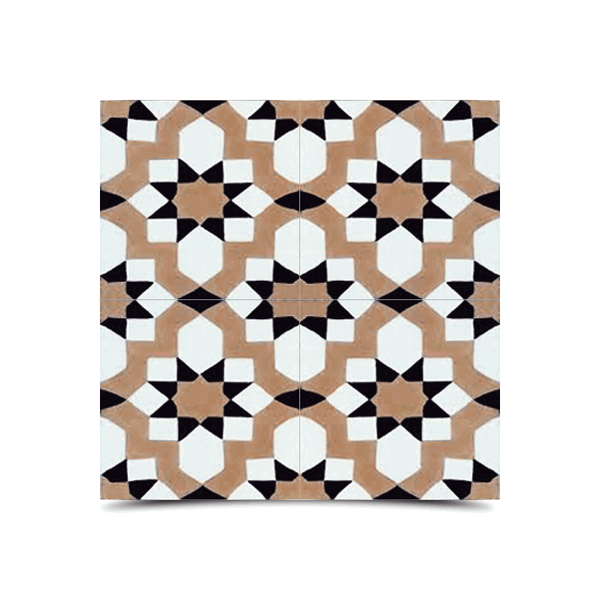 Moroccan Cement Tile in Black, Beige & White - 244