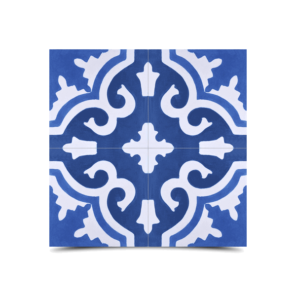 Moroccan Cement Tile White Blue Pattern - Indoor Outdoor