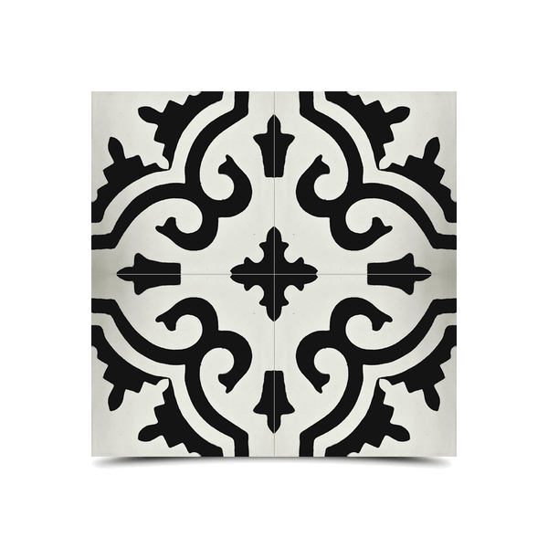 Moroccan Gray & Black Cement Mosaic Tiles - Floral Design