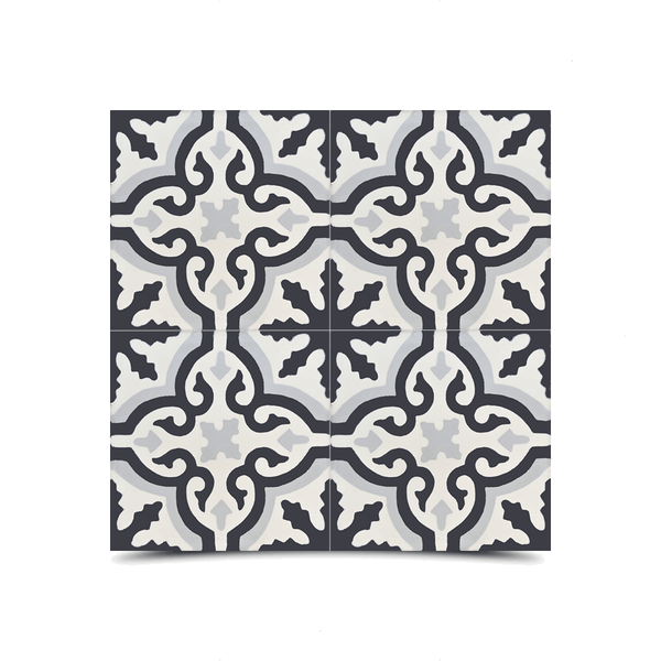 "Black & Gray Moroccan Cement Geometric Pattern Tiles - Durable & Stylish"