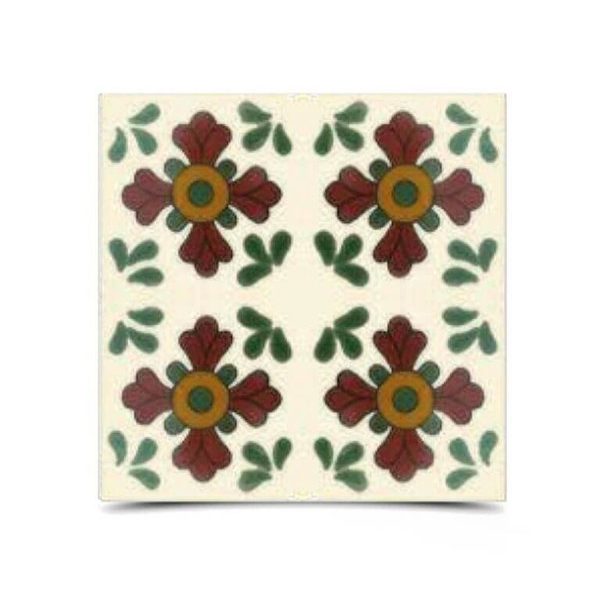 Green & Red Moroccan Floral Hand-Painted Tile - Bright Durable Mosaic