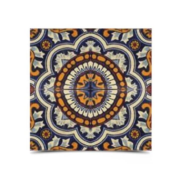Blue & Mustard Moroccan Hand Painted Tile - Stylish Floral Design