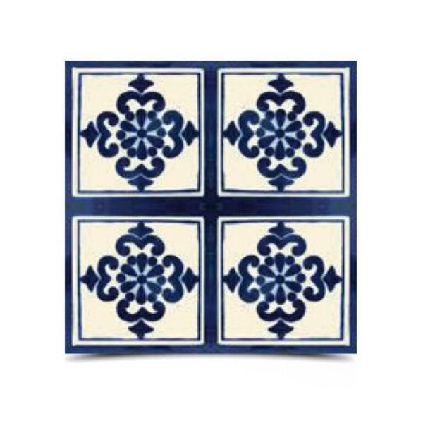 Moroccan Hand Painted Dark Blue and Ivory White Mosaic Tiles