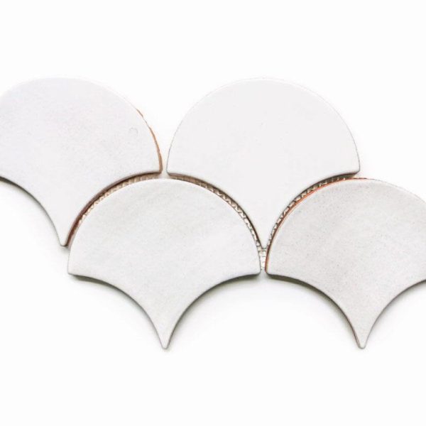 Large White Moroccan Fish Scale Tiles | Handcrafted 4x3-Inch Scallops