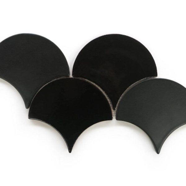 Large Satin Black Moroccan Fish Scale Tiles for Walls & Floors
