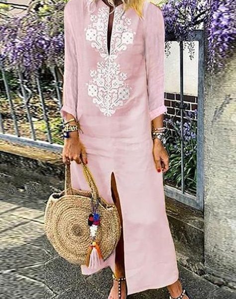 Moroccan Embroidered Kaftan Dress - Chic Bohemian Fashion