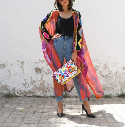 Moroccan Kaftan Inspired Maxi Beach Cover Up - Vibrant Prints