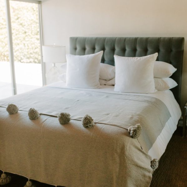 Light Grey Moroccan Pom Pom Cotton Blanket | Handmade Artisan Accent