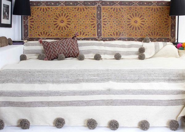 Moroccan Pom Pom Wool Blanket - Handcrafted Luxury Blanket