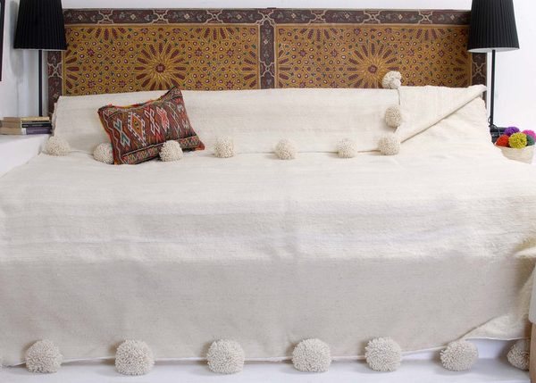 Luxurious Grey Moroccan Pom Pom Blanket