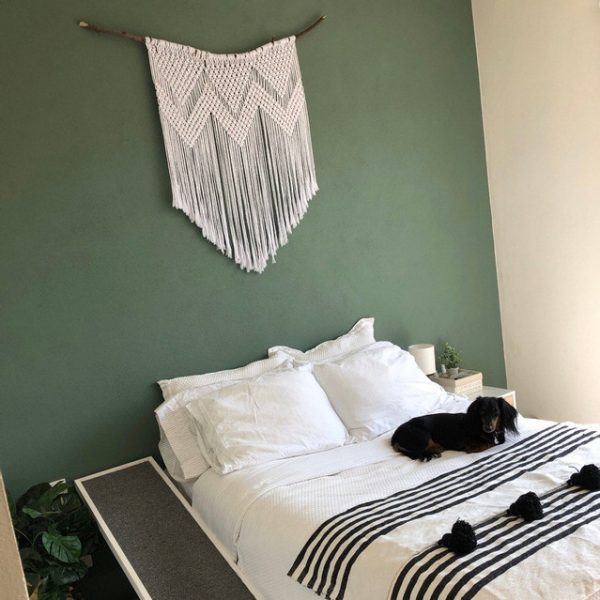 Handwoven White Striped Moroccan Pom Pom Wool Blanket
