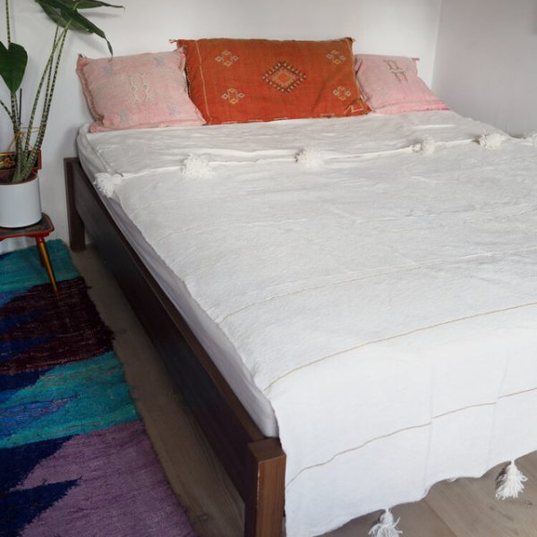 Handwoven Cotton Moroccan Pom Pom Blanket