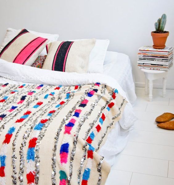 Handwoven Wool Moroccan Blanket | Vibrant Colored Stripes