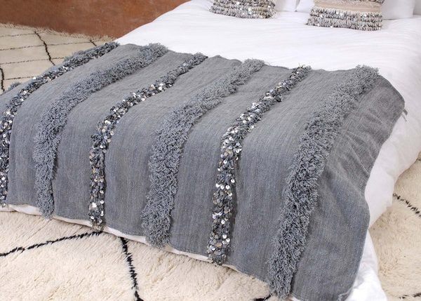 Grey Berber Moroccan Wool Blanket - Handcrafted Cozy Striped Design
