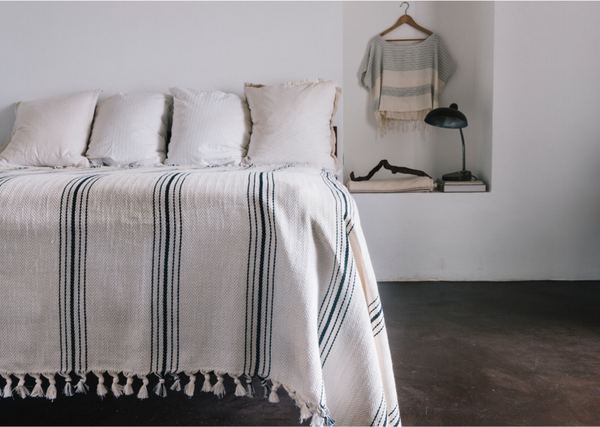 Luxurious Handcrafted Moroccan Pom Pom Cotton Blanket
