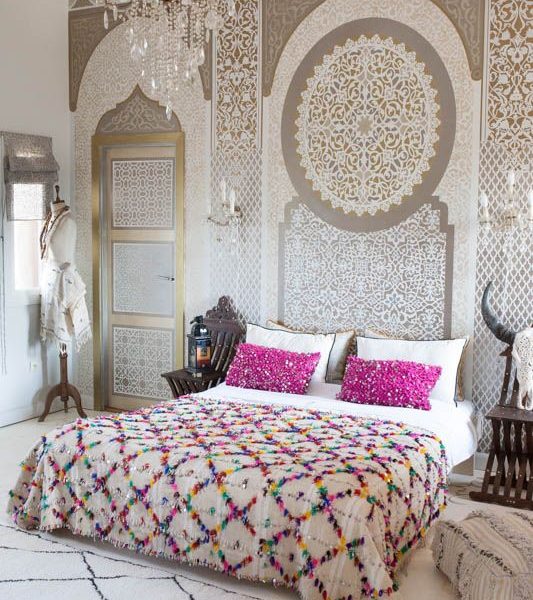 Handcrafted Moroccan Wedding Blanket with Pom Poms - 100% Wool