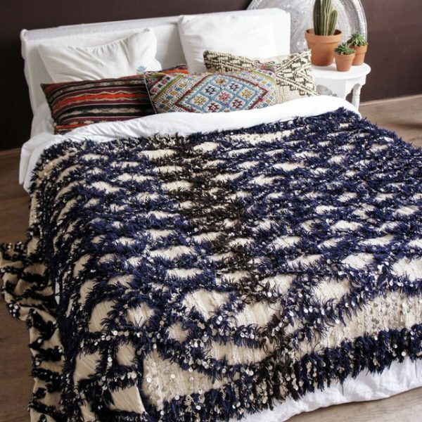 Luxury Navy Blue Glittery Moroccan Wedding Blanket