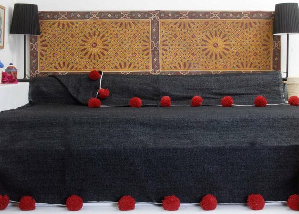 Luxury Handwoven Moroccan Pom Pom Blanket