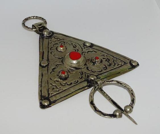 Authentic Berber Silver Brooch - Handcrafted Beadwork & Enamel Detailing