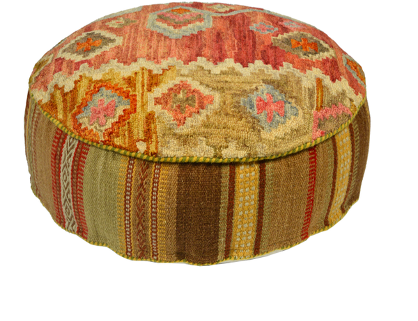 Moroccan Kilim Carpet Pouf - Handmade Vintage Seating