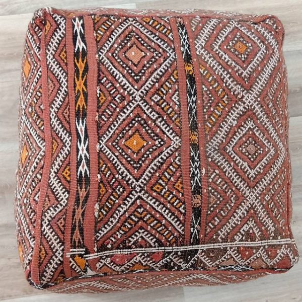 Moroccan Kilim Square Pouf - Vintage Handmade Carpet Pouf
