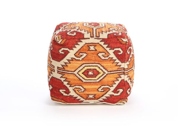 Vibrant Red Geometric Carpet Poufs - Handmade in Morocco