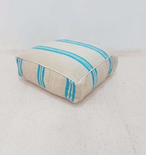 Moroccan Cotton Knitted Striped Pouf - Handcrafted Cozy Footrest