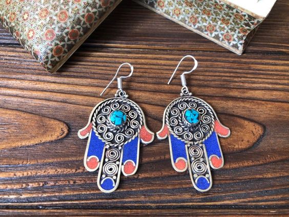 Moroccan Style Geometric Earrings - Handcrafted Unique Design