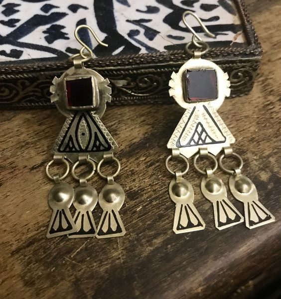 Moroccan Tuareg Berber Geometric Earrings - Handcrafted Ethnic Jewelry