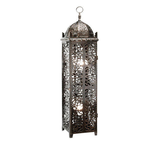 Moroccan Silver Metal Floor Lamp - Handcrafted Vintage Illumination