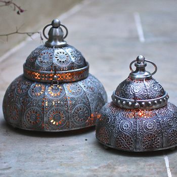 Moroccan Silver Metal Floor Lamp - Vintage Charm and Elegance