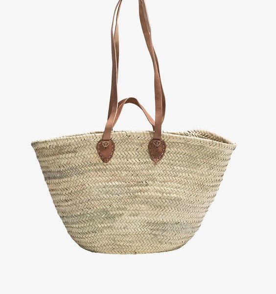 French Market Basket with Leather Straps - Handcrafted Moroccan Eco-Friendly Tote