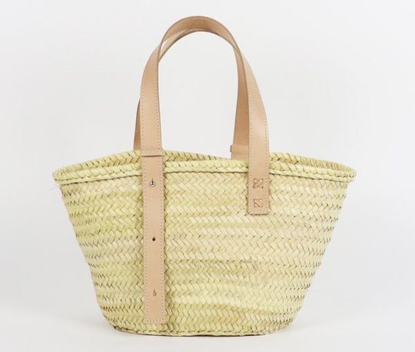 French Handwoven Market Basket with Leather Straps