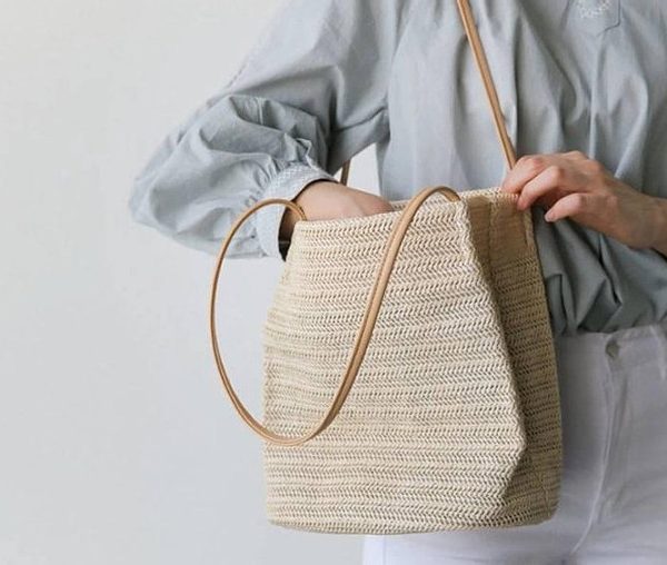 Handwoven Straw Handbag Basket - Rustic Chic Beach Accessory