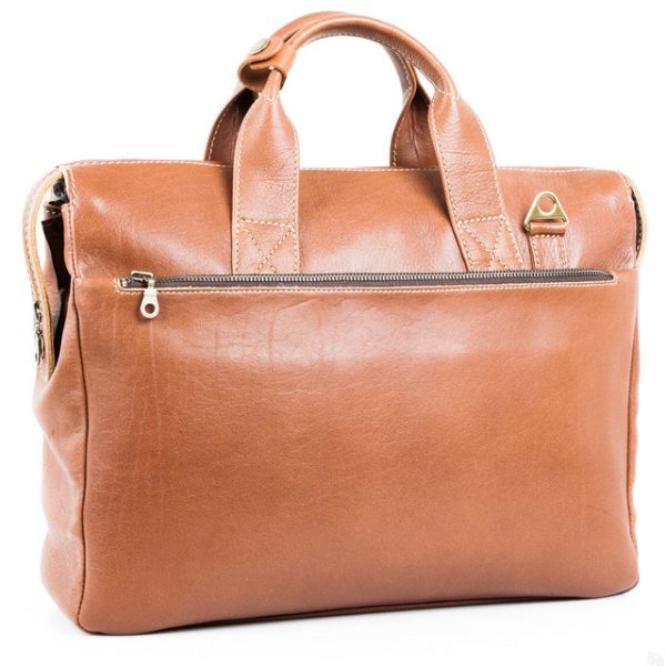 Handmade Tan Leather Laptop Bag with Morocco-Inspired Design
