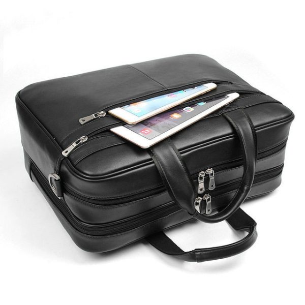 Black Moroccan Leather Laptop Bag - Handmade, Professional Style
