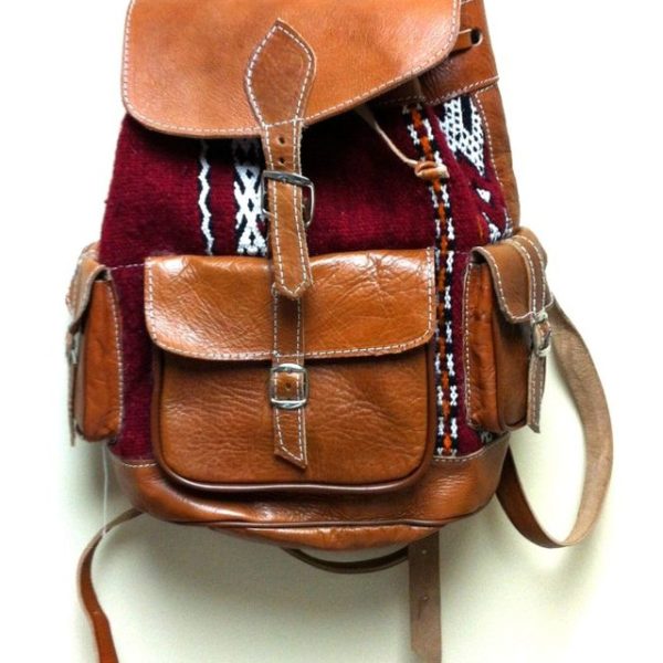 Moroccan Leather Kilim Design Backpack - Handcrafted Premium Leather