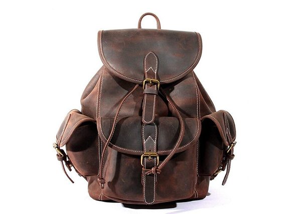Vintage Brown Moroccan Leather Backpack - Handcrafted Fez Tannery