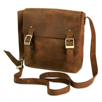 Vintage Chestnut Brown Leather Handbag | Handcrafted Moroccan Style